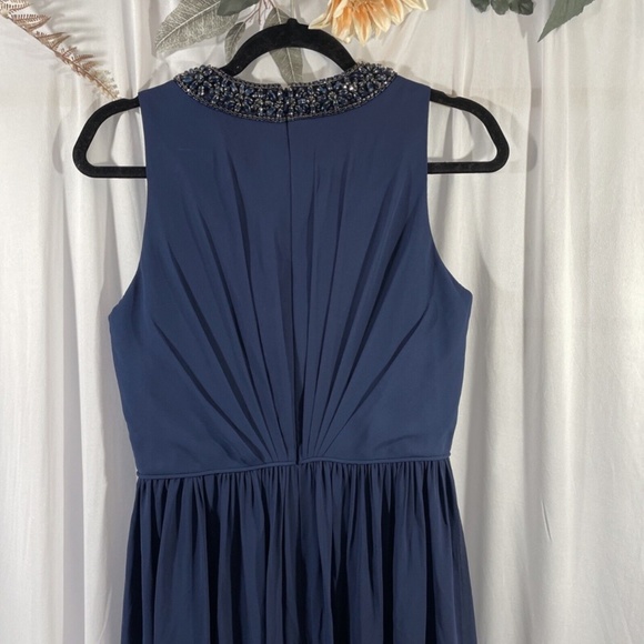 NWT $338 leena for Mac‎ Duggal [ 8 ] Embellished High Neck Pleated Gown Blue - Picture 14 of 15
